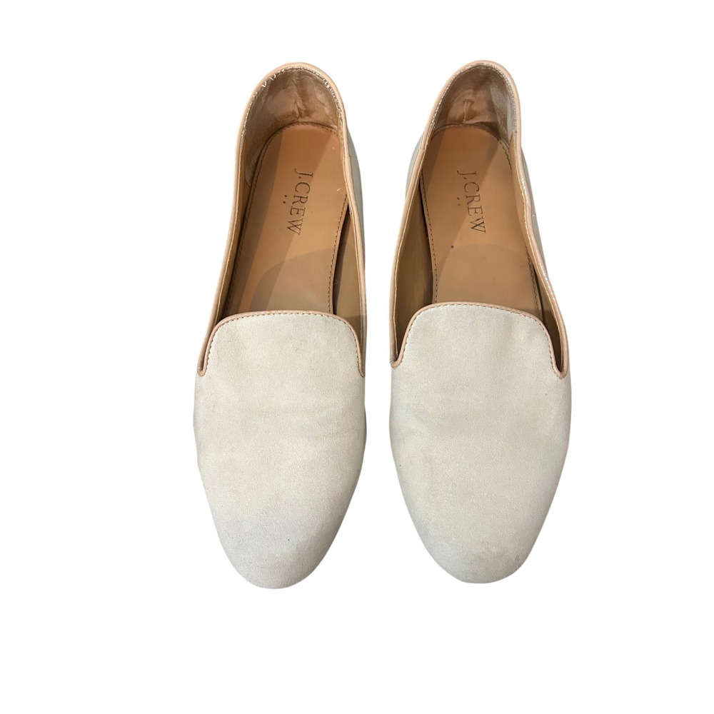 J.Crew Cream Leather Loafers Womens 8 Suede Almond Toe Flats 09141 - Picture 3 of 7